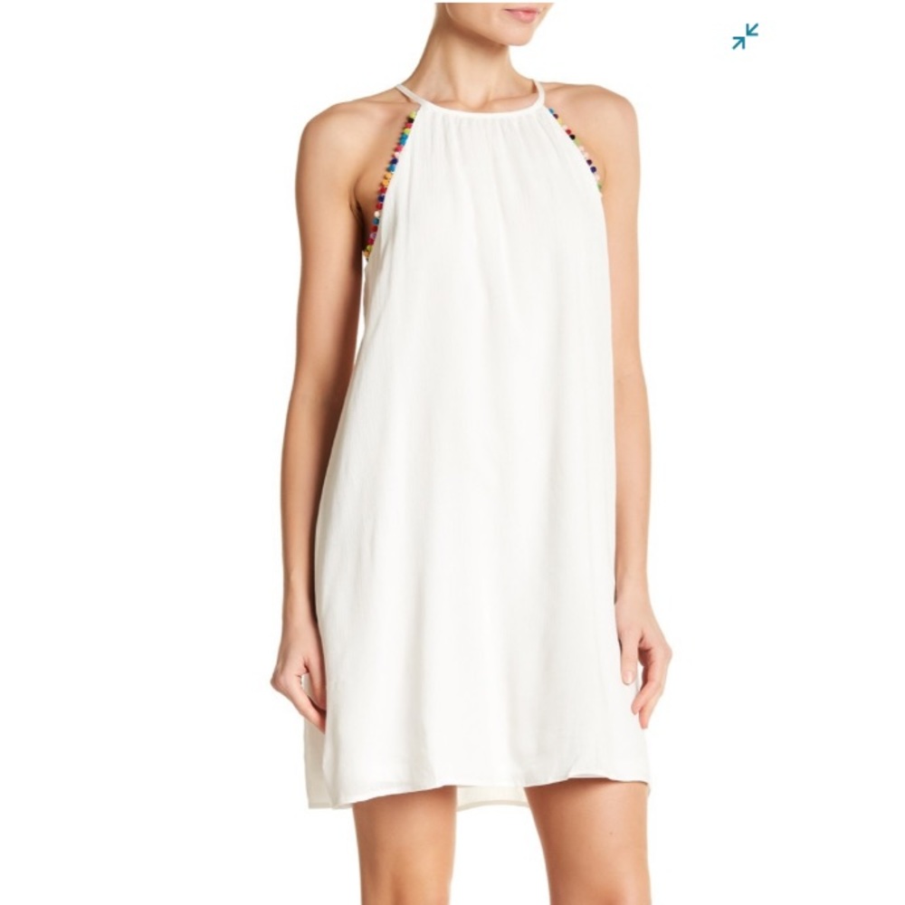 Vanity Room White Pompom Trim Shift Dress